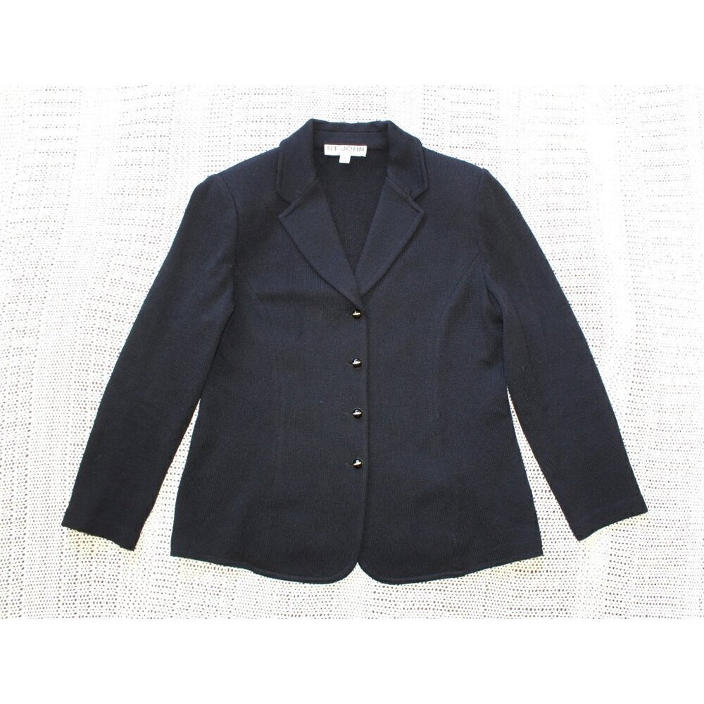 St. John by Marie Gray Knit Black Jacket Size 8 Button front Blazer Y2K Formal